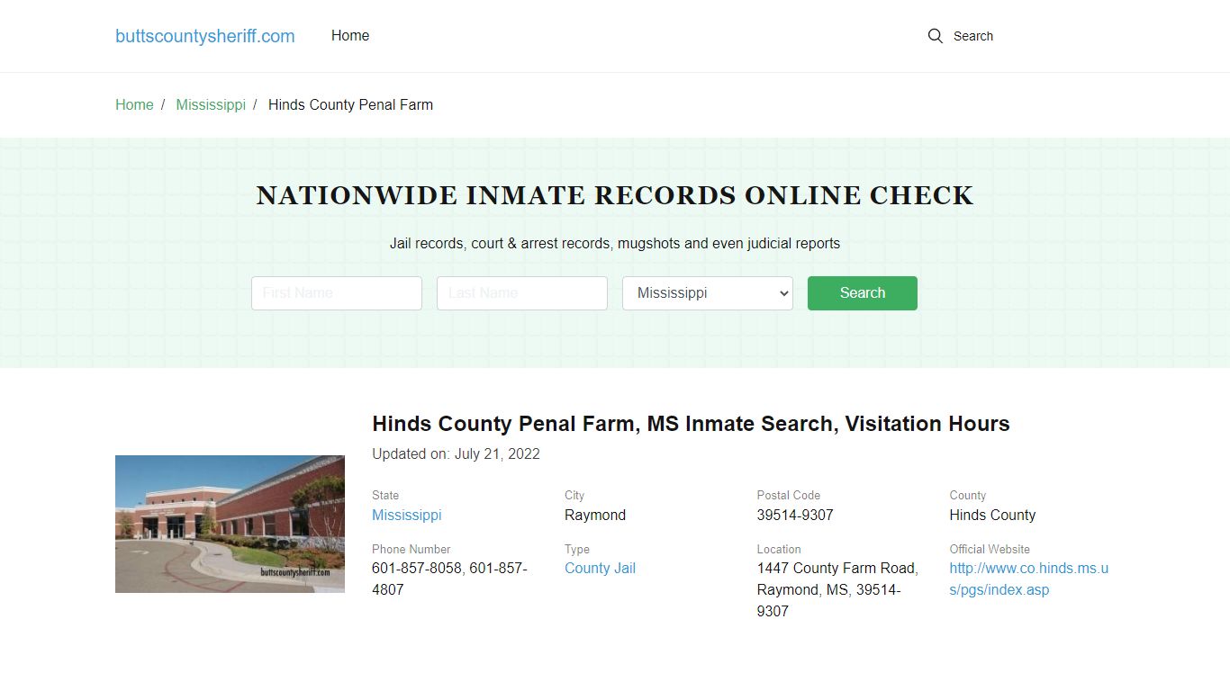 Hinds County Penal Farm, MS Inmate Search, Visitation Hours