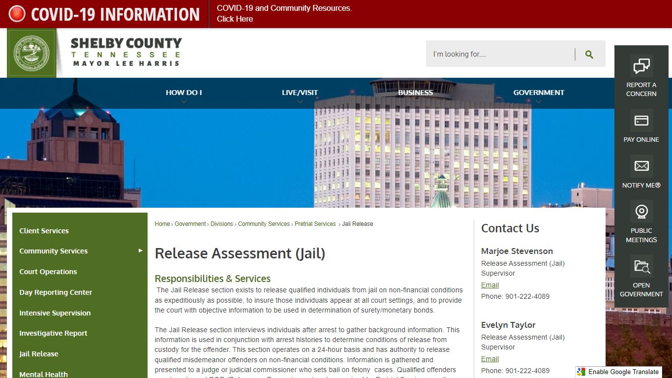 Release Assessment (Jail) | Shelby County, TN - Official Website